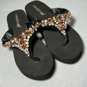 Never warn Embellished with stones flip flop